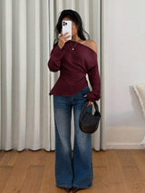 Gaze New Asymmetrical Shoulder Top For Women, Autumn And Winter Women's Clothing Casual Spring