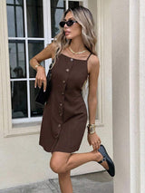 Women's Front Button Casual Camisole Mini Dress, Summer Dresses For Women