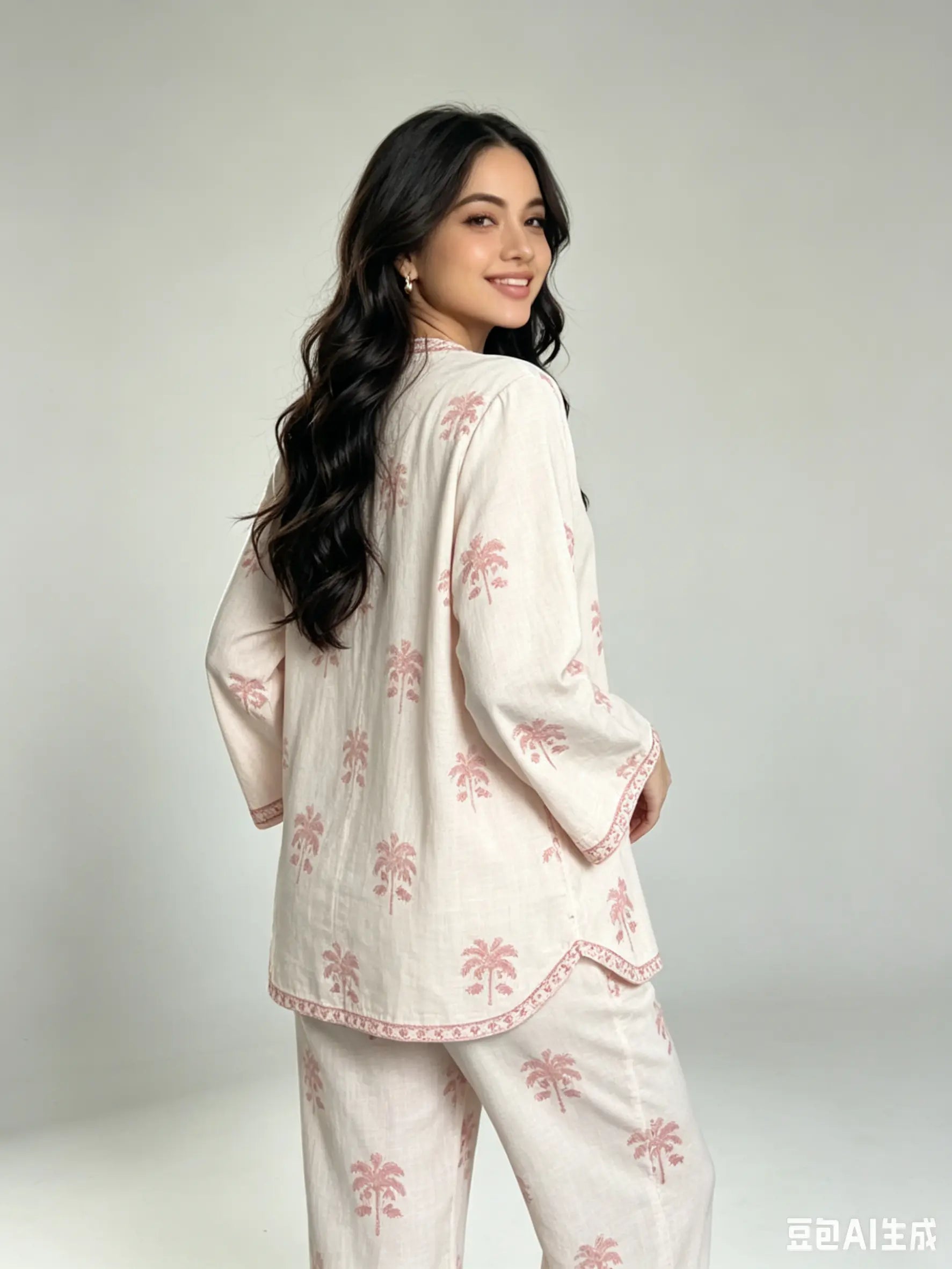 Off-White Palm Tree Block Print Co-ord Set — Kurta & Palazzo
