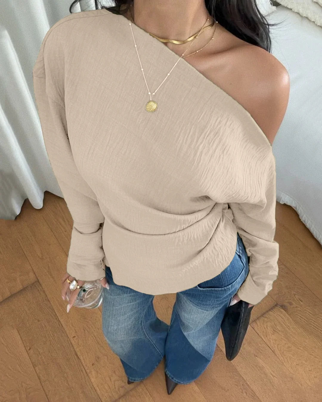 Gaze New Asymmetrical Shoulder Top For Women, Autumn And Winter Women's Clothing Casual Spring