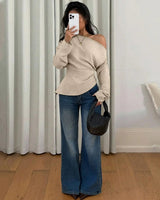 Gaze New Asymmetrical Shoulder Top For Women, Autumn And Winter Women's Clothing Casual Spring