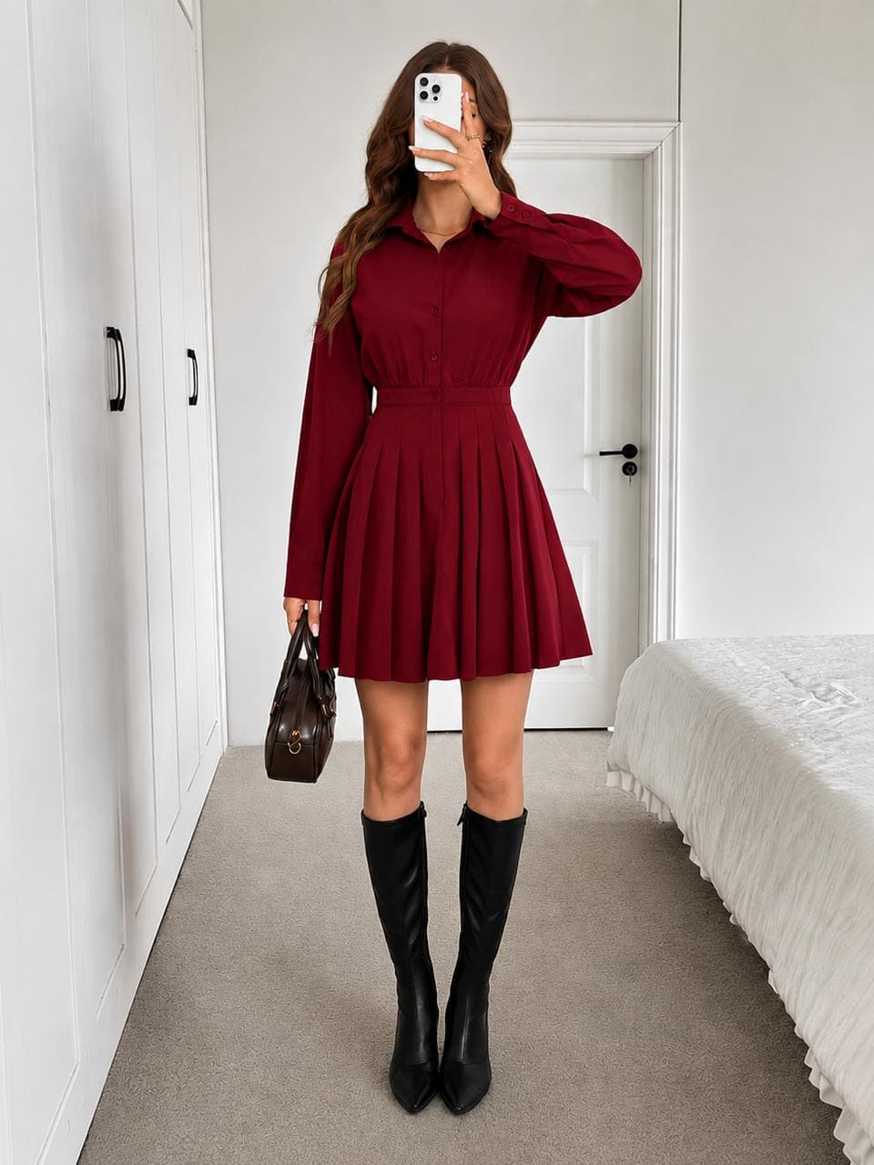 Rouge Élise Pleated Shirt Dress