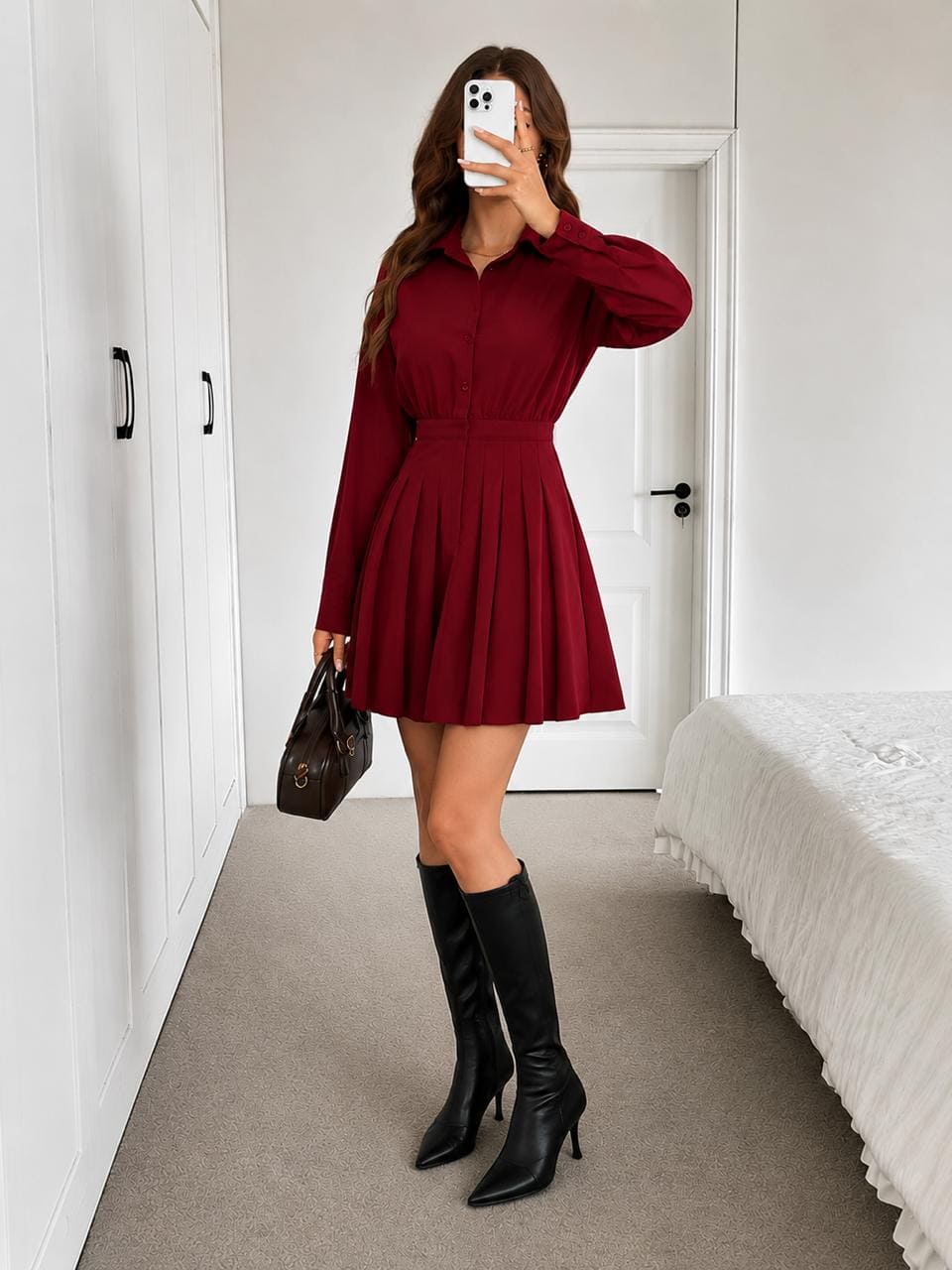 Rouge Élise Pleated Shirt Dress