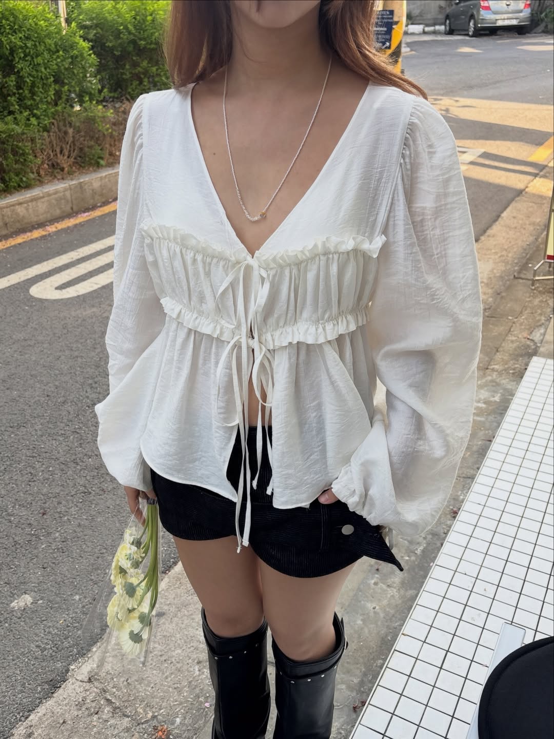 Étoile Ribbon Peplum Blouse